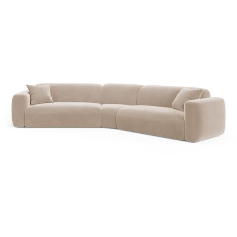 Canapé d'angle symétrique modulable 3 places en velours beige