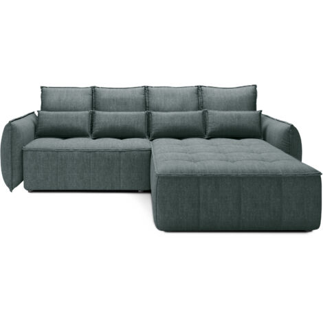 Canapé d’angle tissu effet cuir KAMPUS – Convertible et rangement angle droit-Vert sapin-angle droit