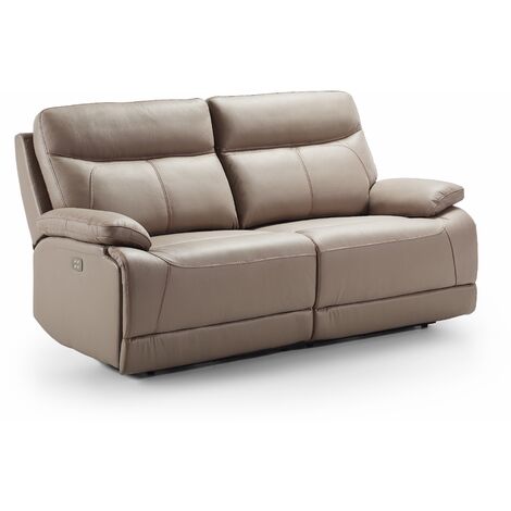 Canapé de 3 places, 2 relax électriques en Cuir/PVC couleur Gris - Longueur 194 x Profondeur 97 x Hauteur 99 cm