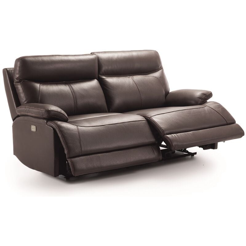 Canapé de 3 places, 2 relax électriques en Cuir/PVC couleur Marron - Longueur 194 x Profondeur 97 x Hauteur 99 cm