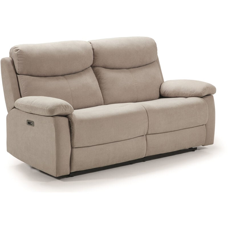 Pegane - Canapé de 3 places, 2 relax électriques en tissu couleur Crème - Longueur 190 x Profondeur 90 x Hauteur 103 cm
