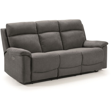 Canapé de 3 places, 2 relax électriques en tissu couleur Gris foncé - Longueur 192 x Profondeur 87 x Hauteur 99 cm