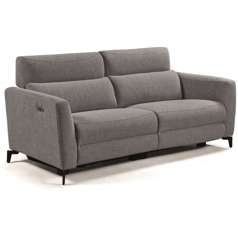 Canapé de 3 places, 2 relax électriques en tissu couleur Gris foncé - Longueur 200 x Profondeur 91 x Hauteur 90 cm