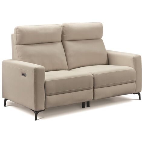 Canapé de 3 places, 2 relax électriques en tissu New Nobuck couleur Beige - Longueur 180 x Profondeur 86 x Hauteur 108 cm