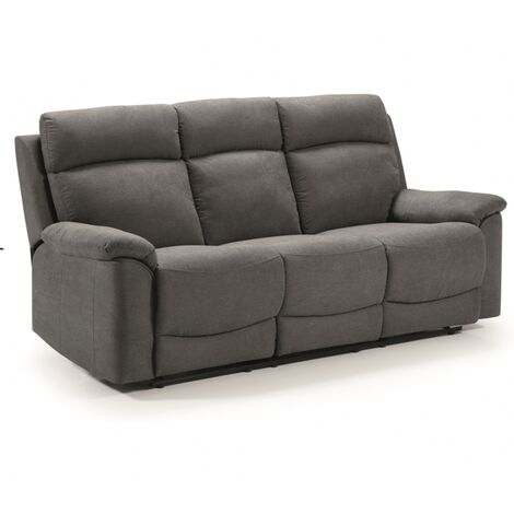 Canapé de 3 places, 2 relax manuel en tissu couleur Gris foncé - Longueur 192 x Profondeur 87 x Hauteur 99 cm