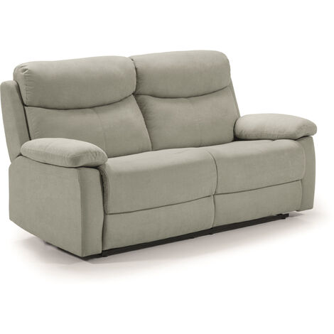 Canapé de 3 places, relax manuel en tissu couleur Gris perle - Longueur 190 x Profondeur 90 x Hauteur 103 cm