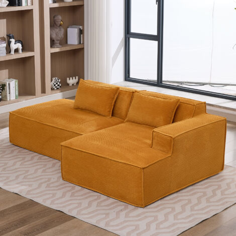 Canapé de compression sans cadre, Canapé textile économique 235 cm - 2 places, 2 coussins + housse à plumes, polyester, design simple - Jaune moutarde