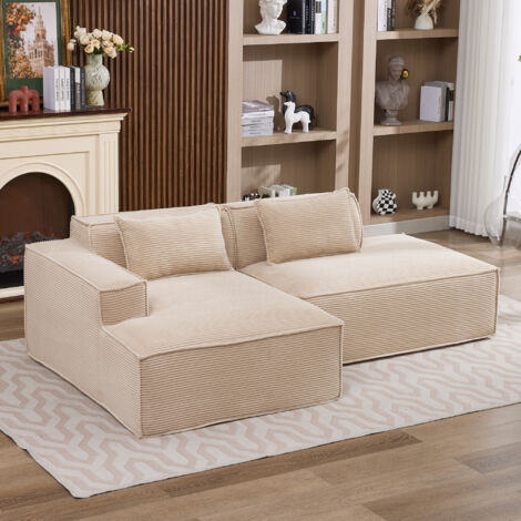 Canapé de compression sans cadre, Canapé textile économique 235 cm - 2 places, 2 coussins + housse à plumes, polyester, design simple - Kaki