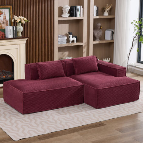 Canapé de compression sans cadre, Canapé textile économique 235 cm - 2 places, 2 coussins + housse à plumes, polyester, design simple - Rouge