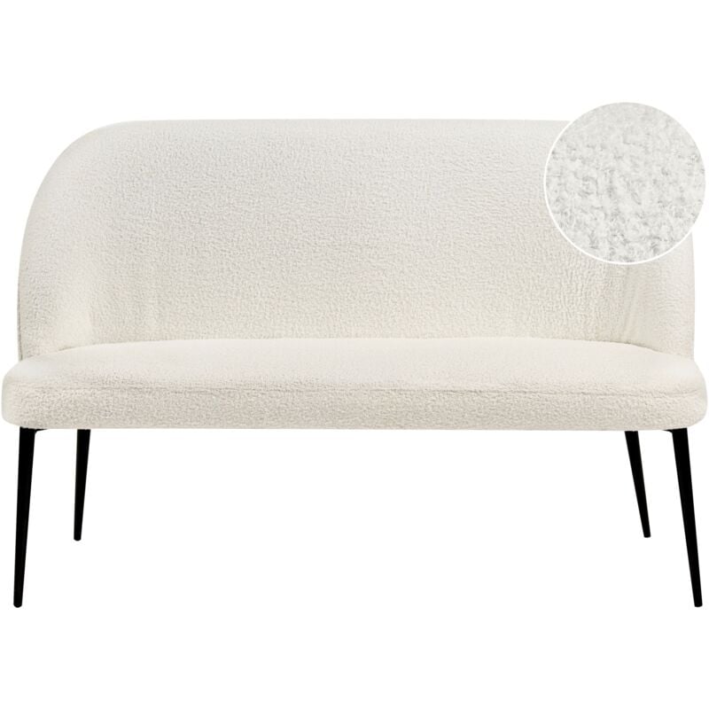 Beliani - Canapé de Cuisine Banquette 2 Places en Bouclé Blanc et Pieds Métal Noir Osby