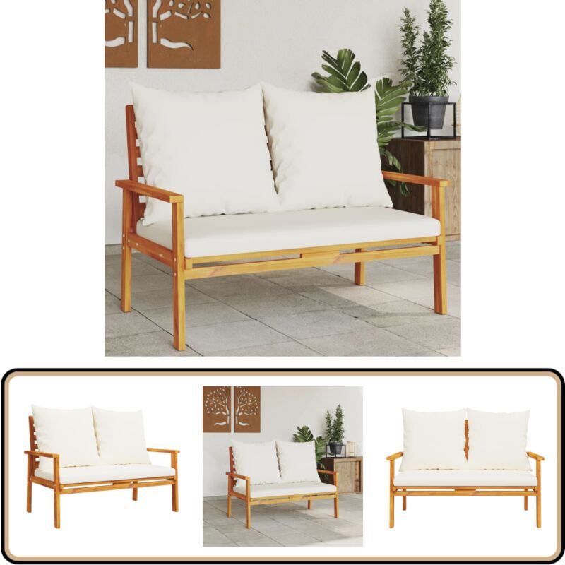Canapé de jardin 120 cm avec coussin bois d'acacia massif - Canapé De Jardin - Mobilier De Jardin - Banc Extérieur - Banc De Jardin - Acacia Massif