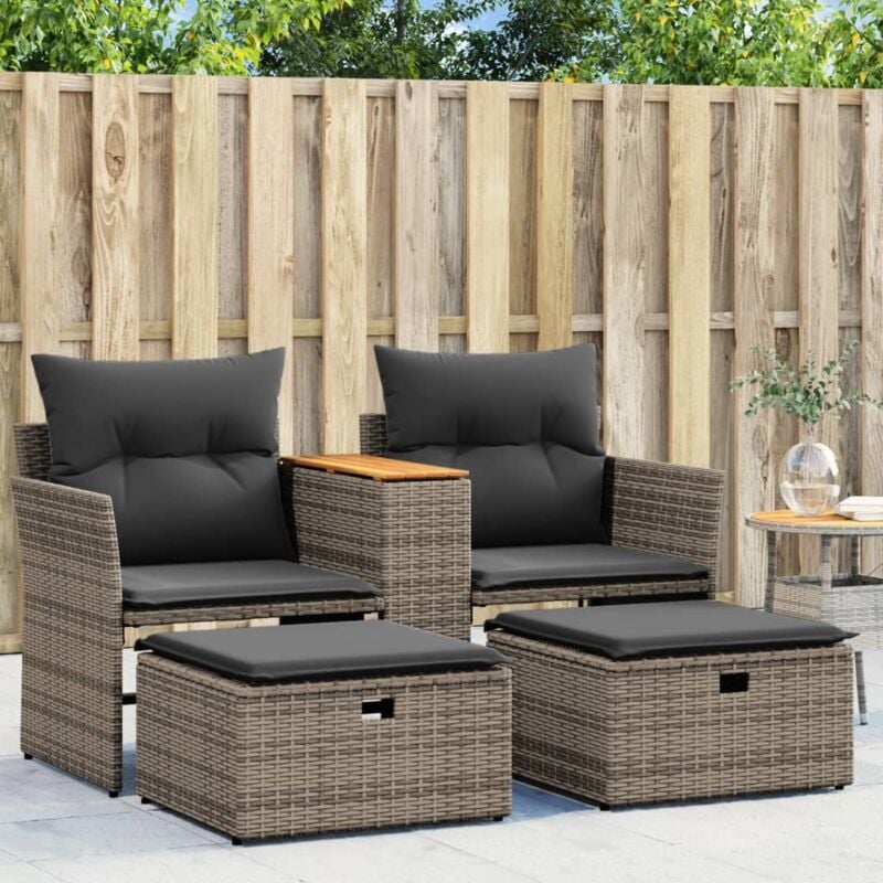 Vidaxl - Canapé de jardin 2 places avec tabourets gris résine tressée