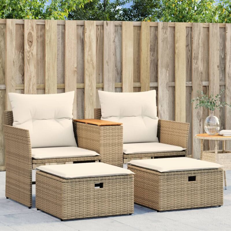 Vidaxl - Canapé de jardin 2 places avec tabourets beige résine tressée