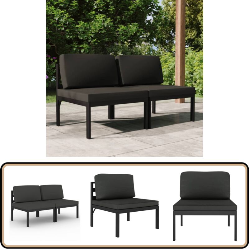 Canapé de jardin 2 places avec coussins Aluminium Anthracite - Canapé De Jardin - Salon De Jardin - Meubles De Jardin - Mobilier Extérieur - Aluminium