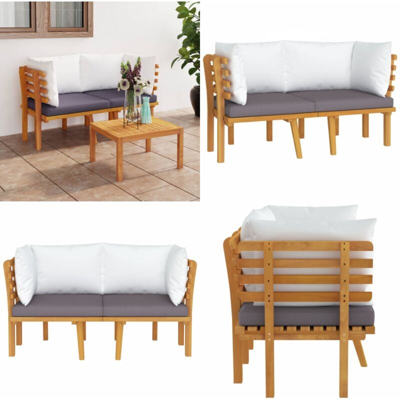 Canapé de jardin 2 places avec coussins Bois d'acacia massif - Canapé De Jardin - Mobilier De Jardin - Canapé En Bois - Meubles De Jardin - Acacia