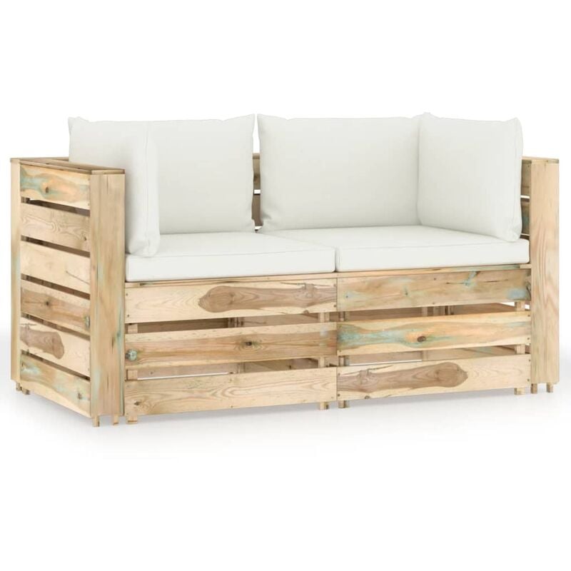 Vidaxl - Canapé de jardin 2 places avec coussins Bois imprégné de vert
