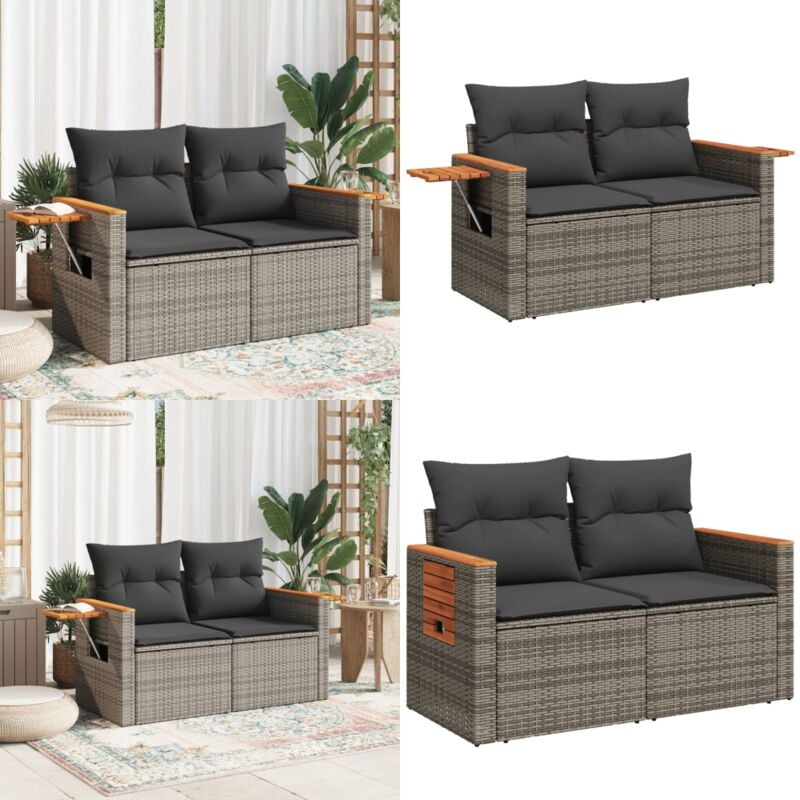 Canapé de jardin 2 places avec coussins gris résine tressée - Canapé De Jardin - Salon De Jardin - Meuble De Jardin - Résine Tressée - Mobilier