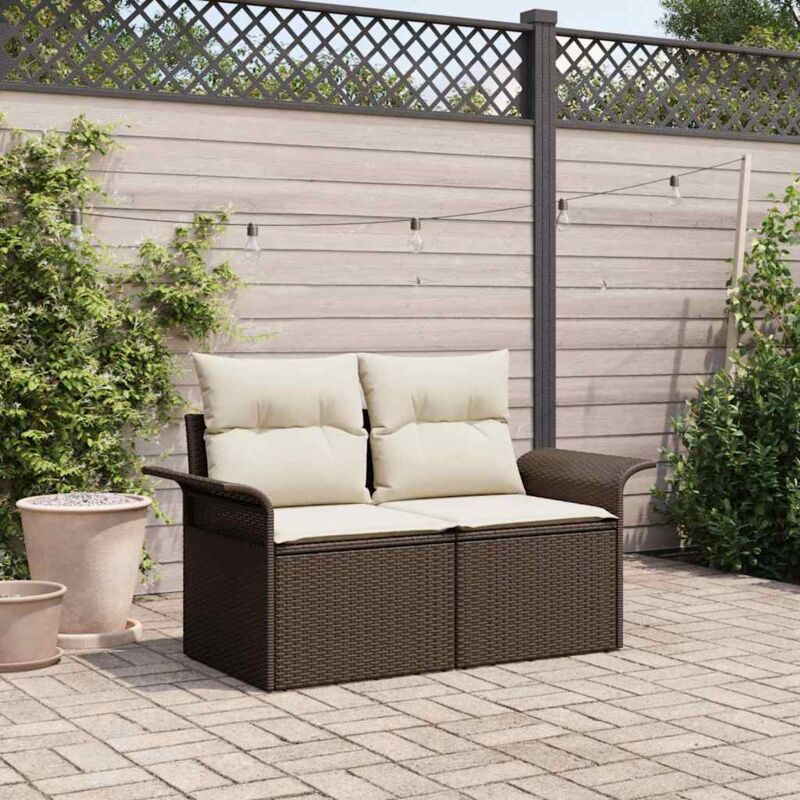 Canapé de jardin 2 places avec rangement et coussins en Rattan Marron Vidaxl