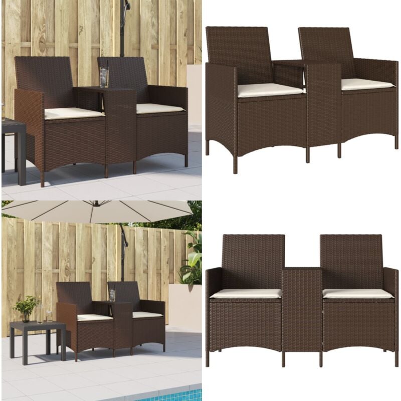 Canapé de jardin 2 places avec table et coussins résine tressée - Canapé De Jardin - Canapé Extérieur - Mobilier De Jardin - Résine Tressée - Rotin