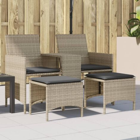 Canapé de jardin 2 places avec table tabourets-Salon de jardin Sofa extérieur gris clair rotin 466628