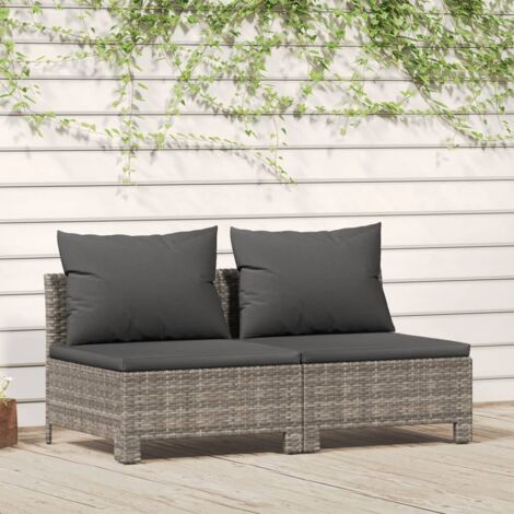 Canapé de jardin 2 places Canapé relax - Banc de jardin avec coussins Gris Résine tressée BV248754 - BonneVie