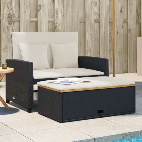 Canapé de jardin 2 places coussins-Salon de jardin Sofa extérieur noir résine tressée&acacia 576451