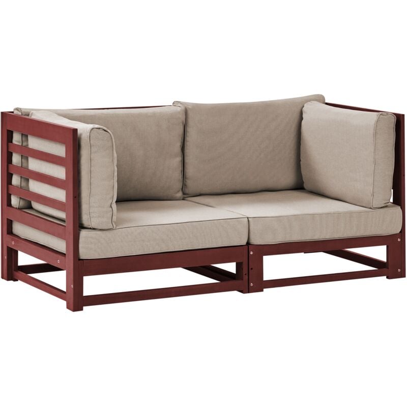 Canapé de Jardin 2 Places en Bois d'Acacia Certifié Brun Acajou et Coussins Gris en Polyester Trani