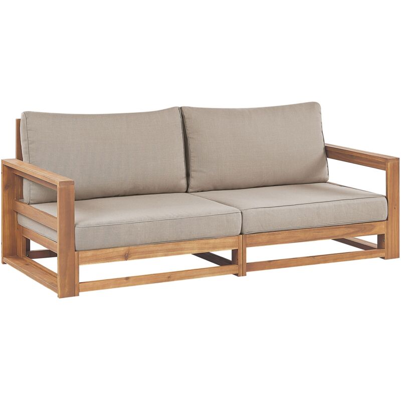 Canapé de Jardin 2 Places en Bois d'Acacia et Coussins Modulable Taupe Timor ii
