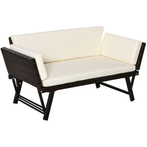 Canapé de jardin 2 places en polyrotin, salon de jardin, banc de jardin, chaise longue de jardin, accoudoirs pliants, acier marr