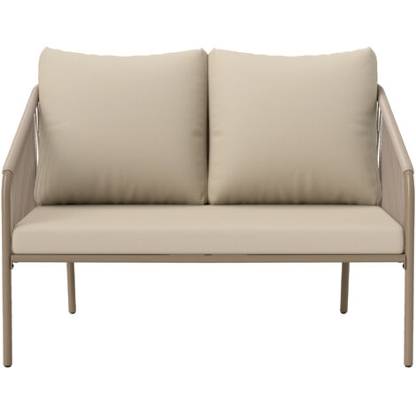 Canapé de jardin 2 places en résine tressée avec coussins canapé d'extérieur accoudoirs cadre en acier 112x72x76cm beige