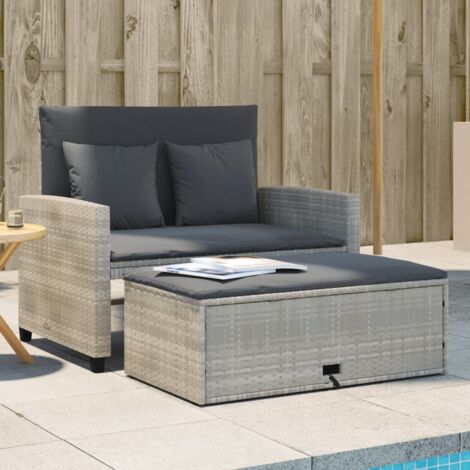 Canapé de jardin 2 places et coussins-Salon de jardin Sofa extérieur gris clair résine tressée 785671