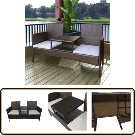 Canapé de jardin 2 places et table à thé Résine tressée Marron - Banc De Jardin - Mobilier De Jardin - Chaise Longue - Salon De Jardin - Set De Jardin