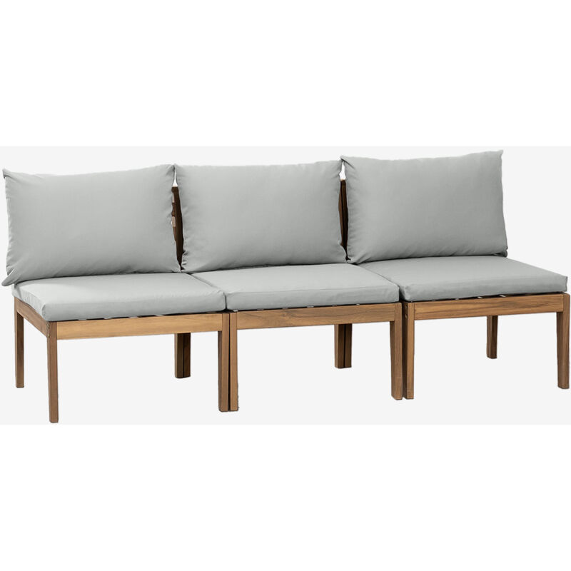 Canapé de jardin modulable 3 pièces en bois d'acacia Filips Sklum Gris Clair