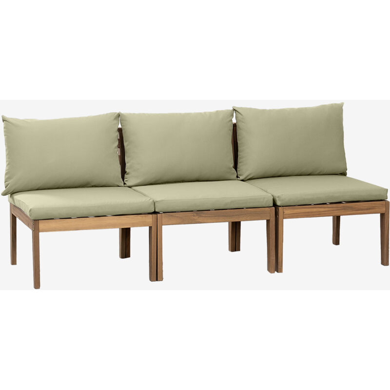 Canapé de jardin modulable 3 pièces en bois d'acacia Filips Sklum Vert Kaki