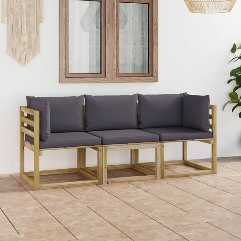 Canape de jardin 3 places avec coussins anthracite