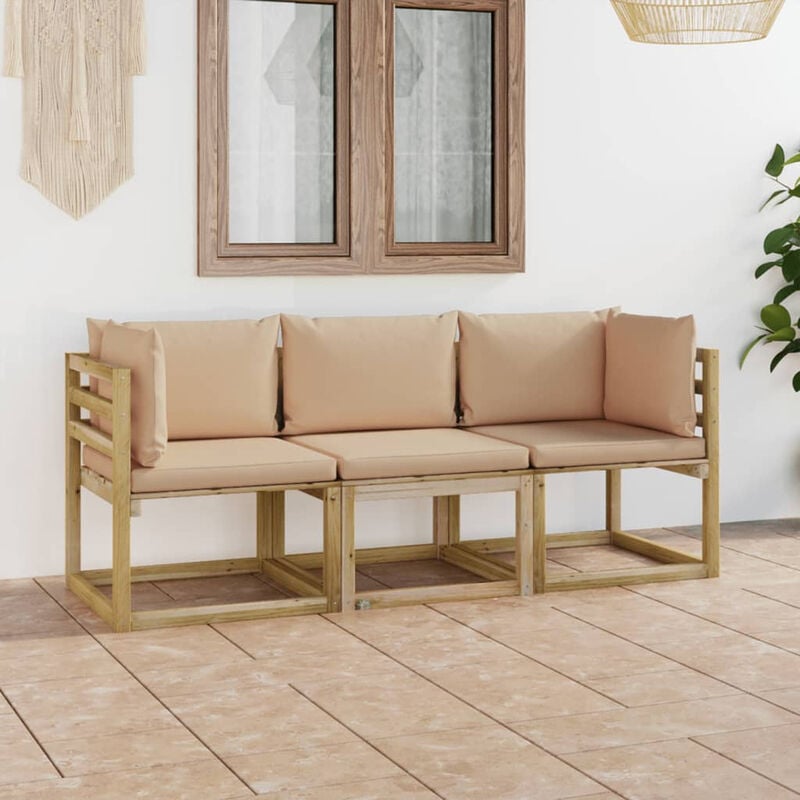 Canape de jardin 3 places avec coussins beige