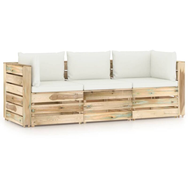 Vidaxl - Canapé de jardin 3 places avec coussins Bois imprégné de vert