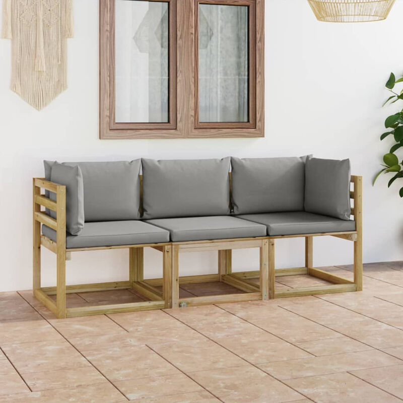 Canape de jardin 3 places avec coussins gris