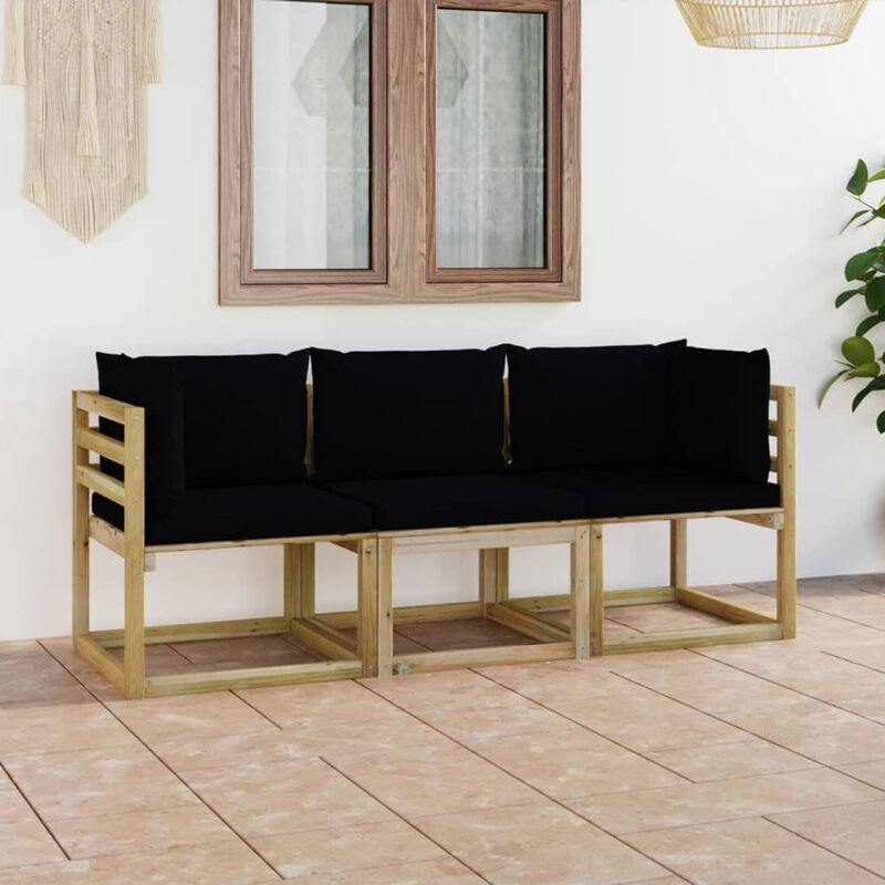 Canape de jardin 3 places avec coussins noir