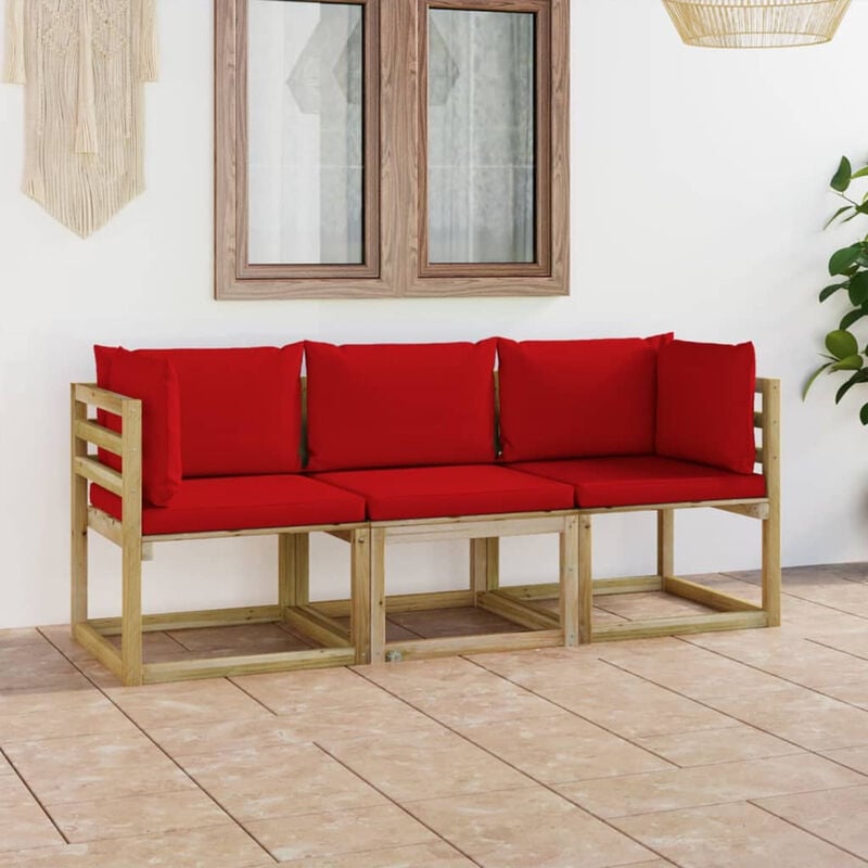 Canape de jardin 3 places avec coussins rouge