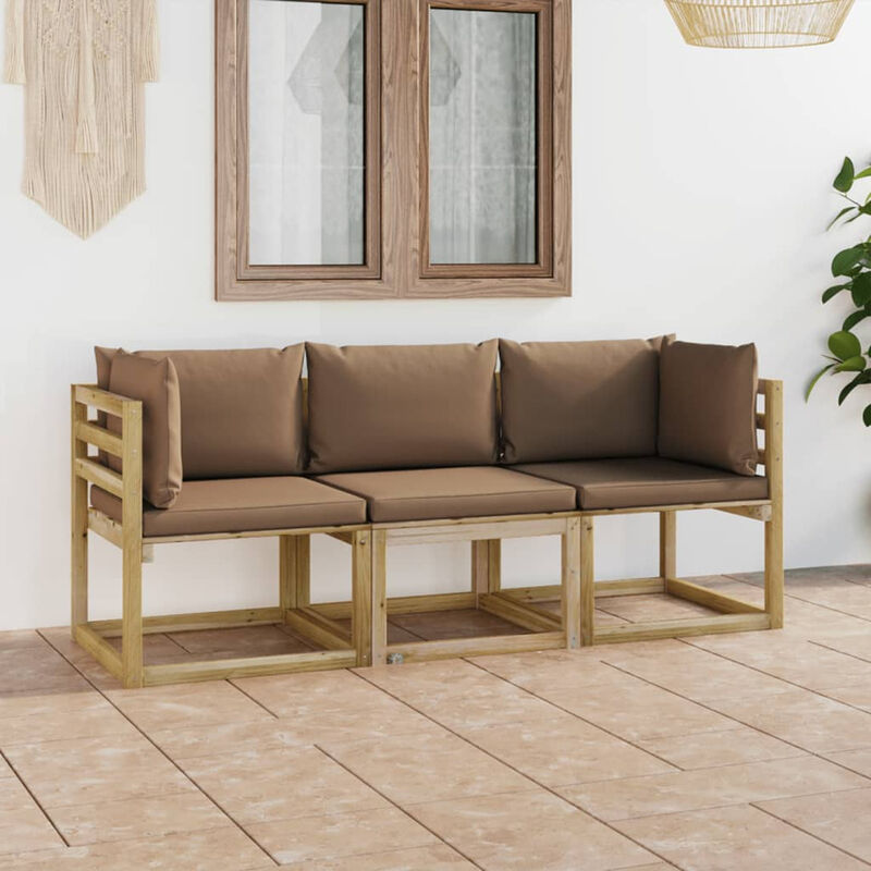 Canape de jardin 3 places avec coussins taupe