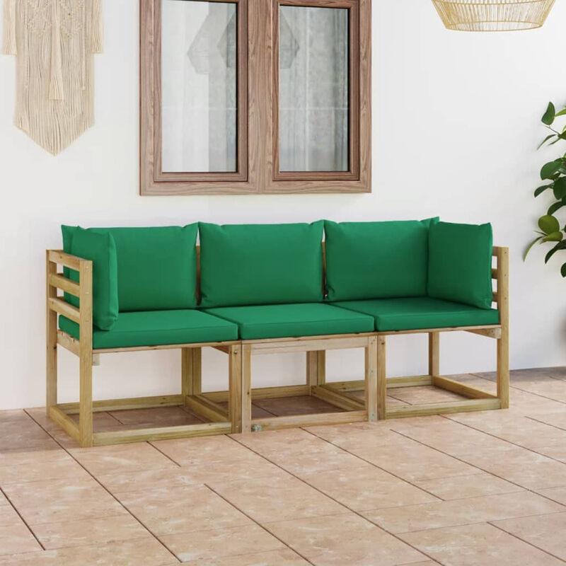 Canape de jardin 3 places avec coussins vert
