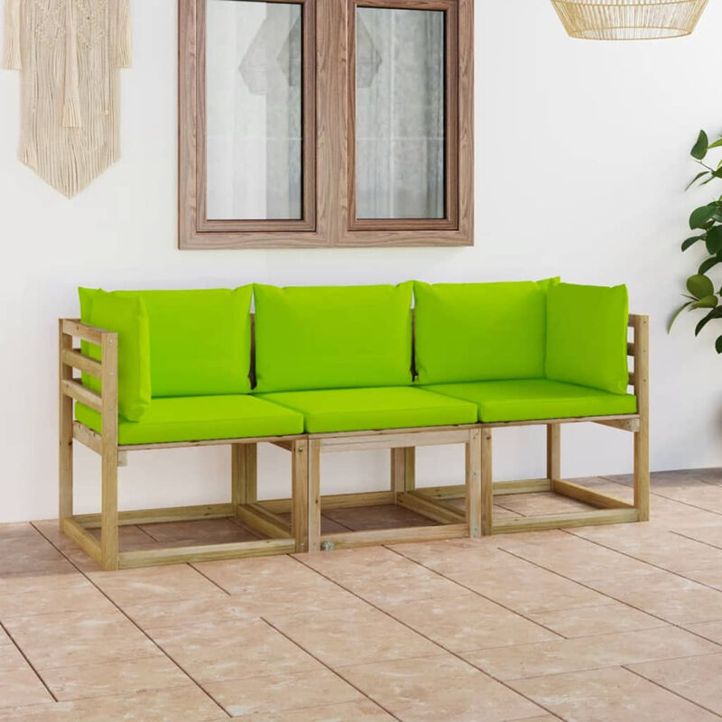 Canape de jardin 3 places avec coussins vert vif
