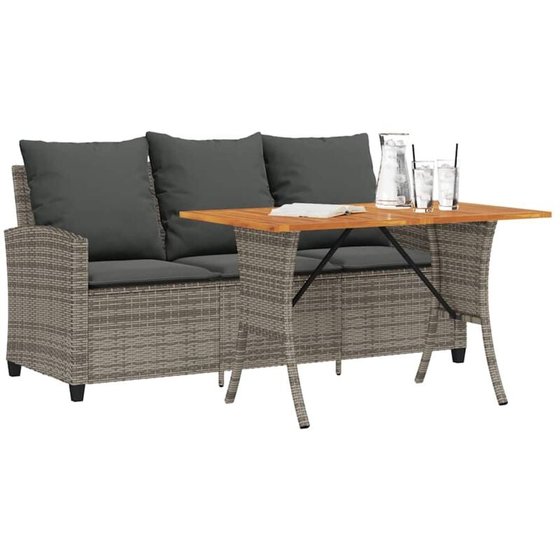 Canapé de jardin 3 places coussins et table gris résine tressée - Vidaxl
