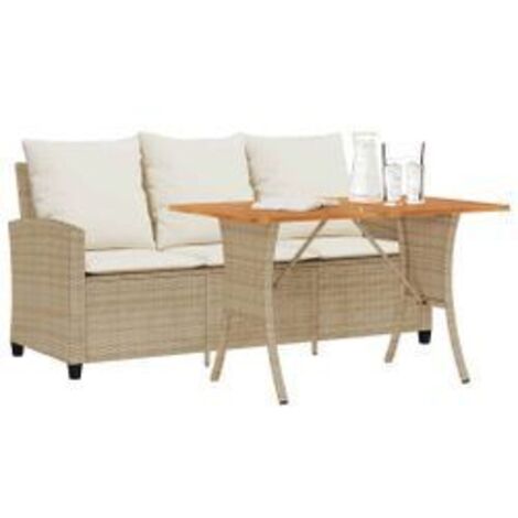 Canapé de jardin 3 places coussins table beige résine tressée