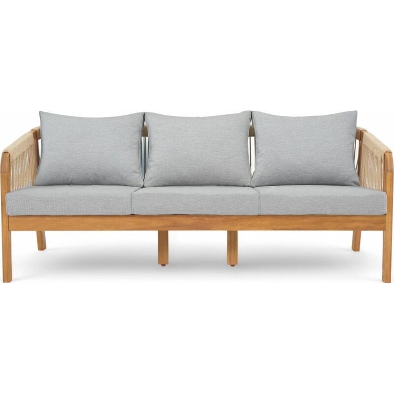 Canapé de jardin 3 places en bois fsc - coussins gris chiné - Symi