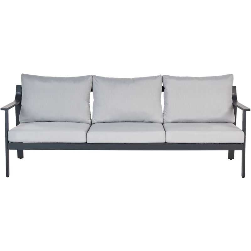 Canapé de Jardin 3 Places en Métal Aluminium avec Coussins Épais Déperlants Gris Clair Kiato