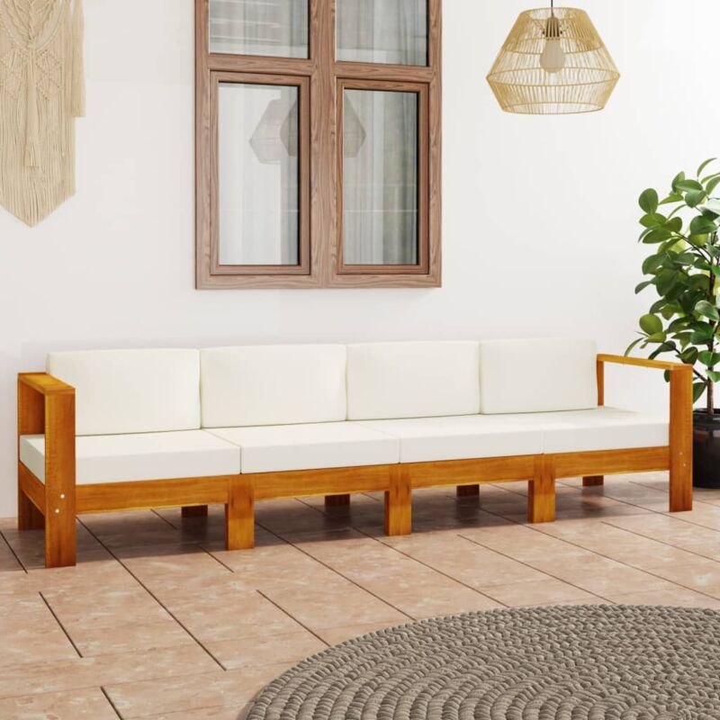 Vidaxl - Canapé de jardin 4 places et coussins blanc crème Bois d'acacia