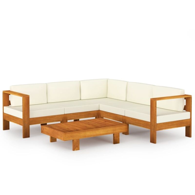 Salon de jardin 6 pcs avec coussins blanc crème Bois d'acacia vidaXL