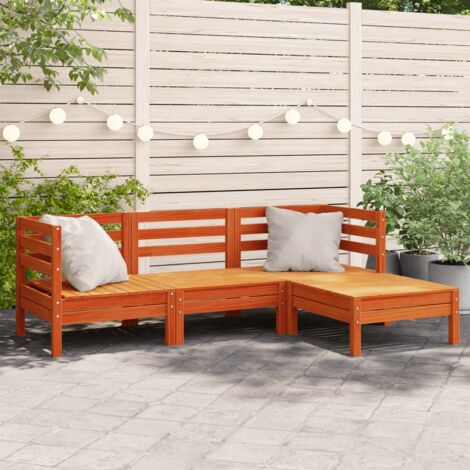 Canapé de jardin 3 places repose-pied marron bois massif TOGP10907 DESIGN IN